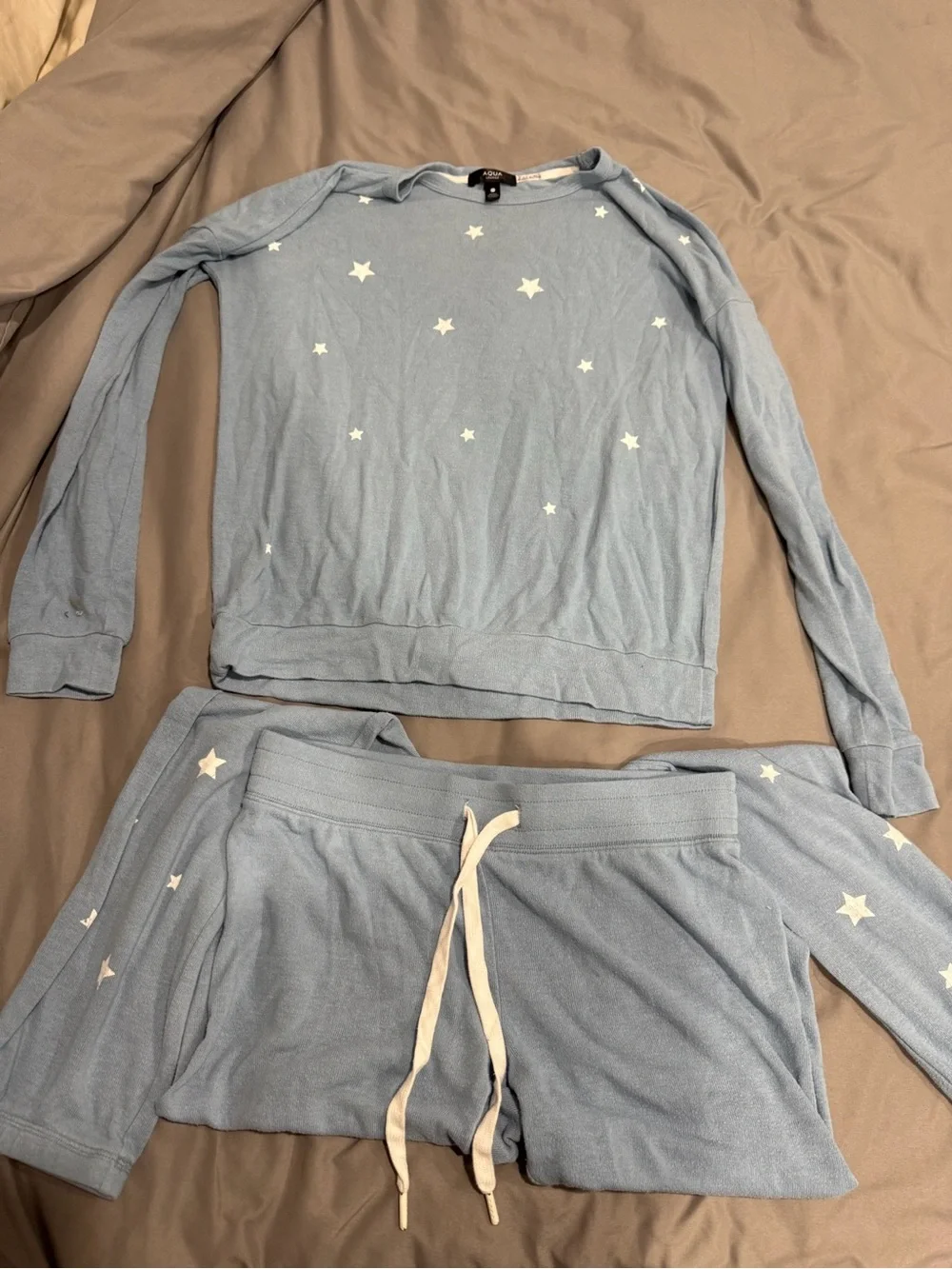 Aqua Light Blue Star-Print Kids Pajama Set